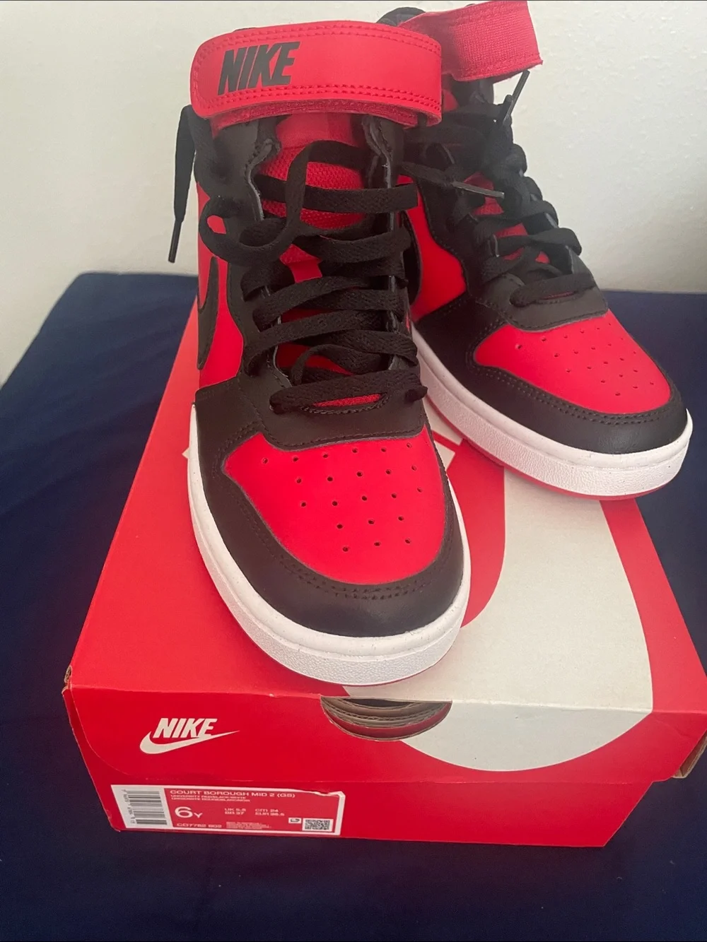 Nike Boy’s High-Top Sneakers — Red & Black